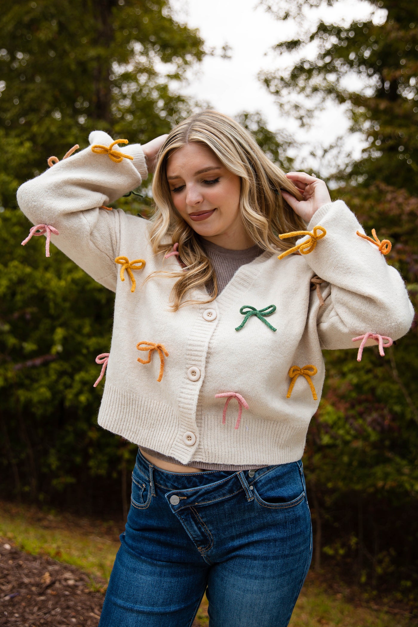 Women's Rainbow Bow Cardigan- 3D Bow Cardigan- Entro Bow Sweater