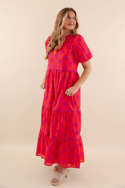 Floral Tiered Maxi Dress- Women's Red Dress- SugarLips Maxi Dress