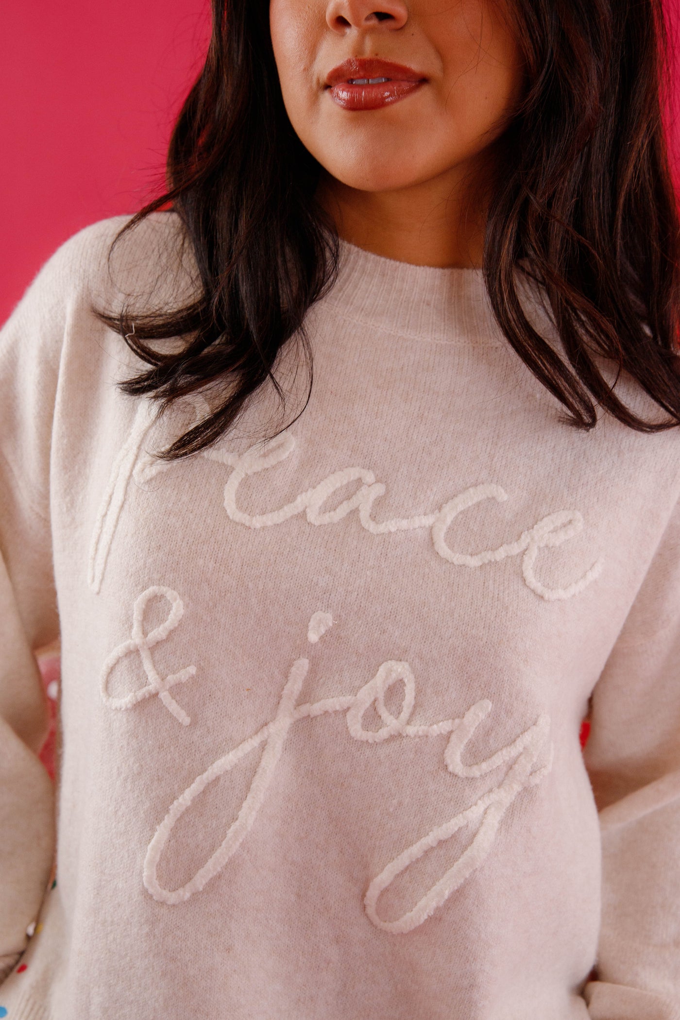 Peace and Joy Sweater- Neutral Holiday Sweater- Lelis Peace and Joy Christmas Lights Sweater