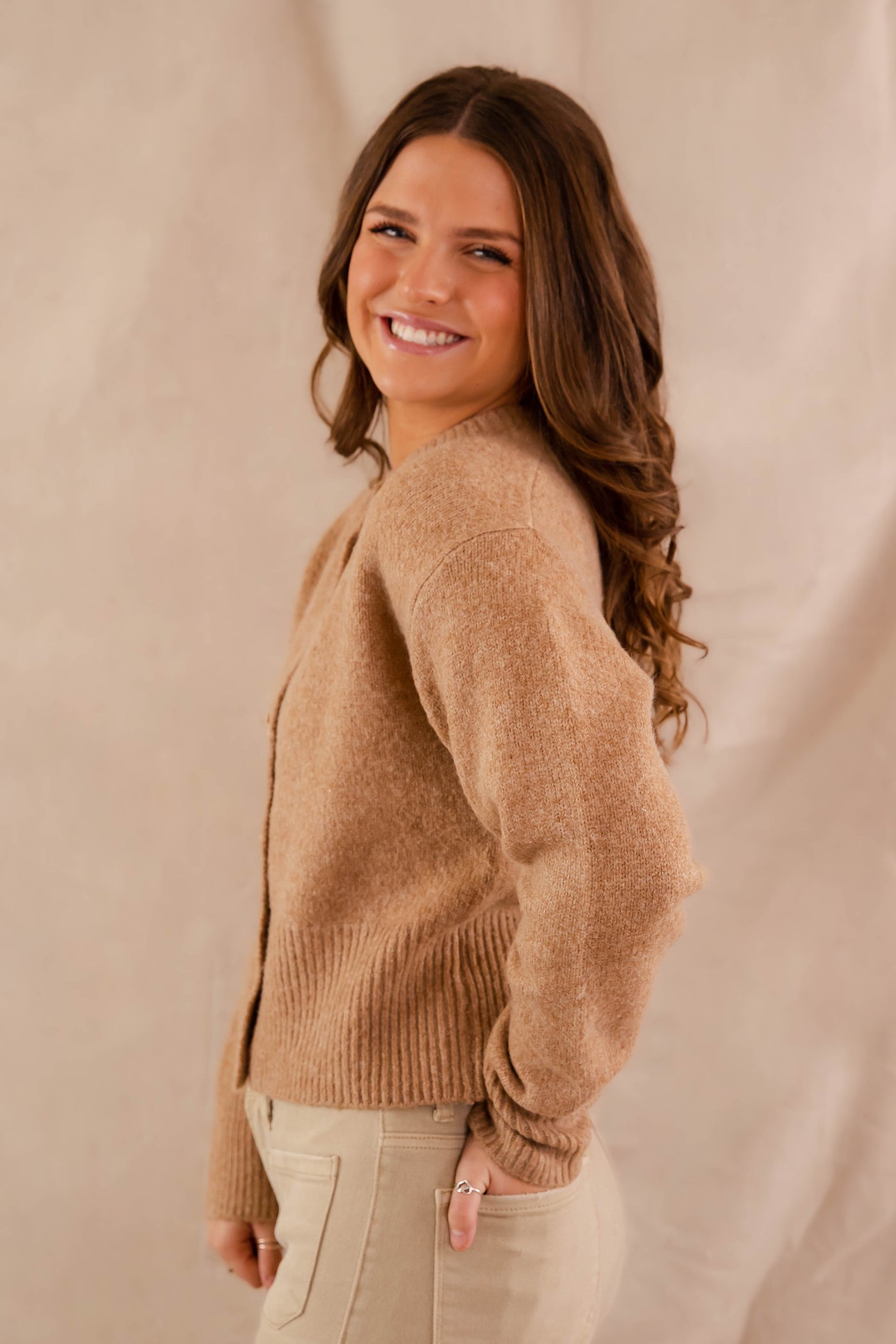 Totally Smitten Cardigan-Taupe