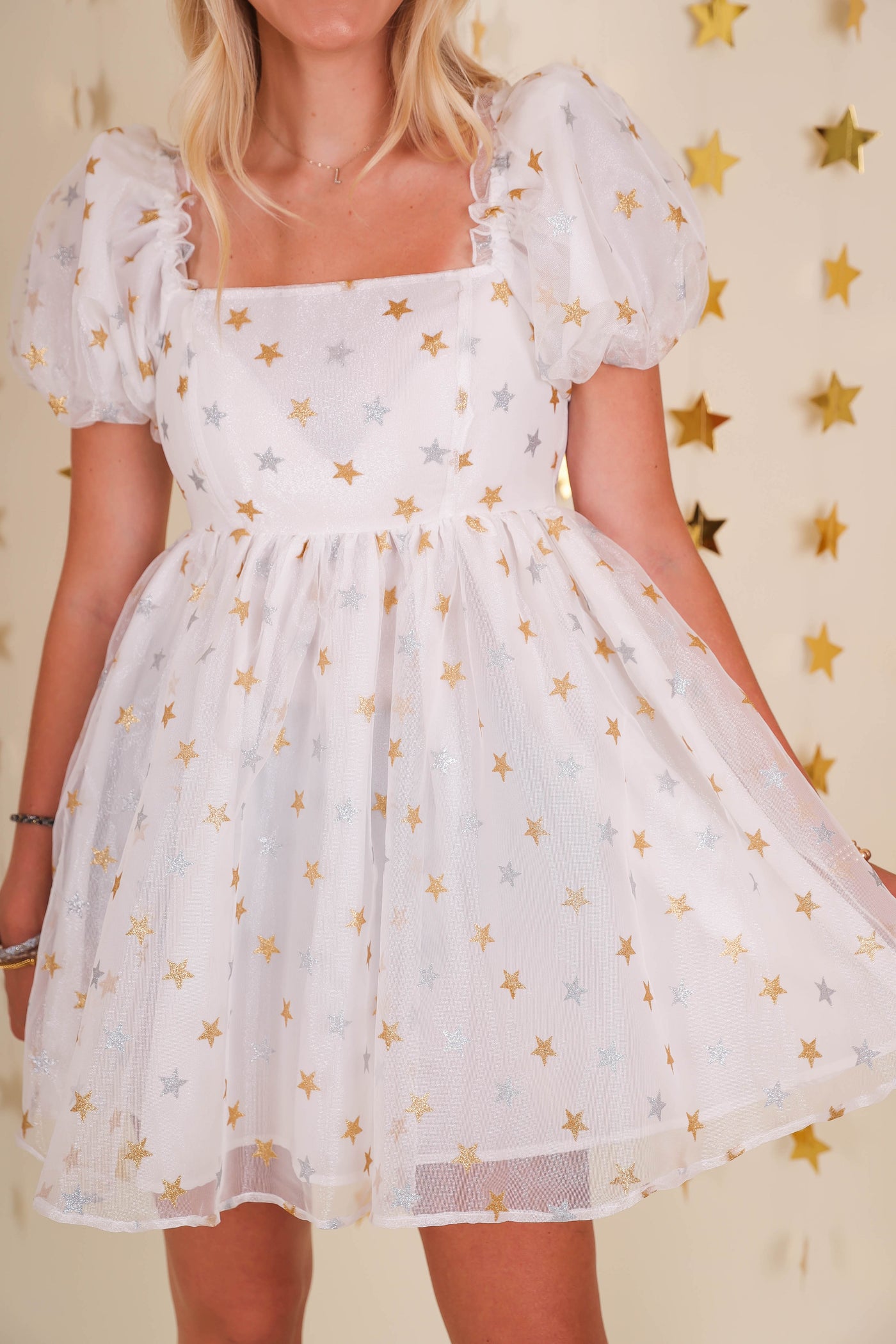 White Tulle Star Dress- Women's Glitter Star Dress- Main Strip Star Dress