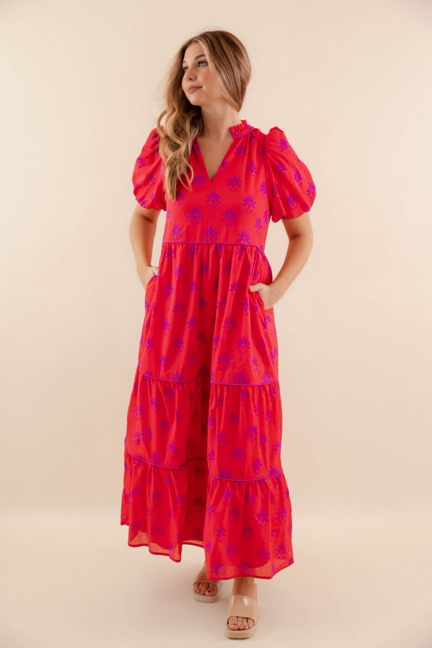 Floral Tiered Maxi Dress- Women's Red Dress- SugarLips Maxi Dress