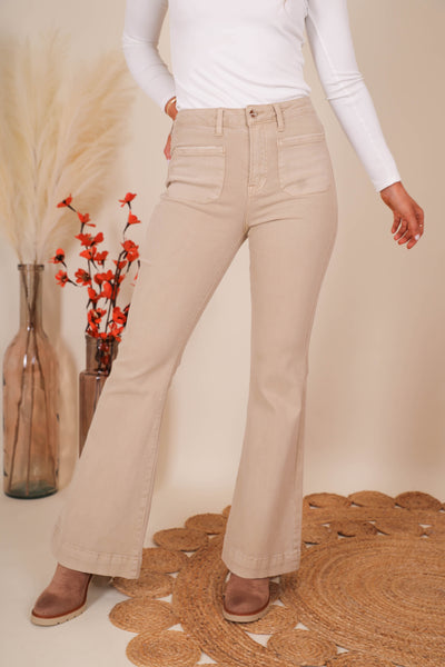 Women's Khaki Flare Jeans- Women's Vintage Style Flares- Risen Jeans