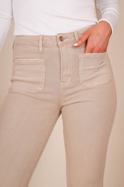 Women's Khaki Flare Jeans- Women's Vintage Style Flares- Risen Jeans