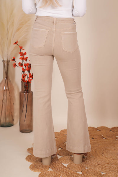 Women's Khaki Flare Jeans- Women's Vintage Style Flares- Risen Jeans