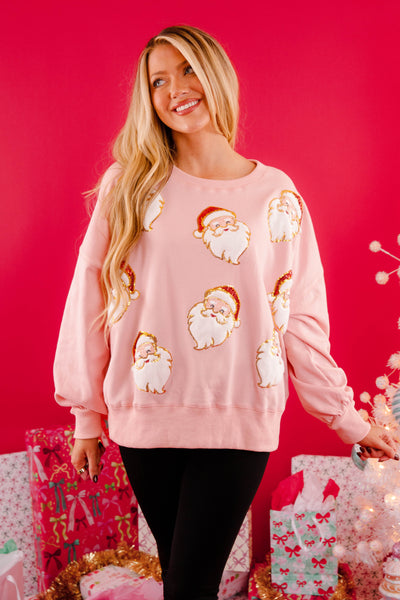 Pink Sequin Santa Pullover- Women's Santa Pink Sweater- Fun Christmas Sweaters for Women