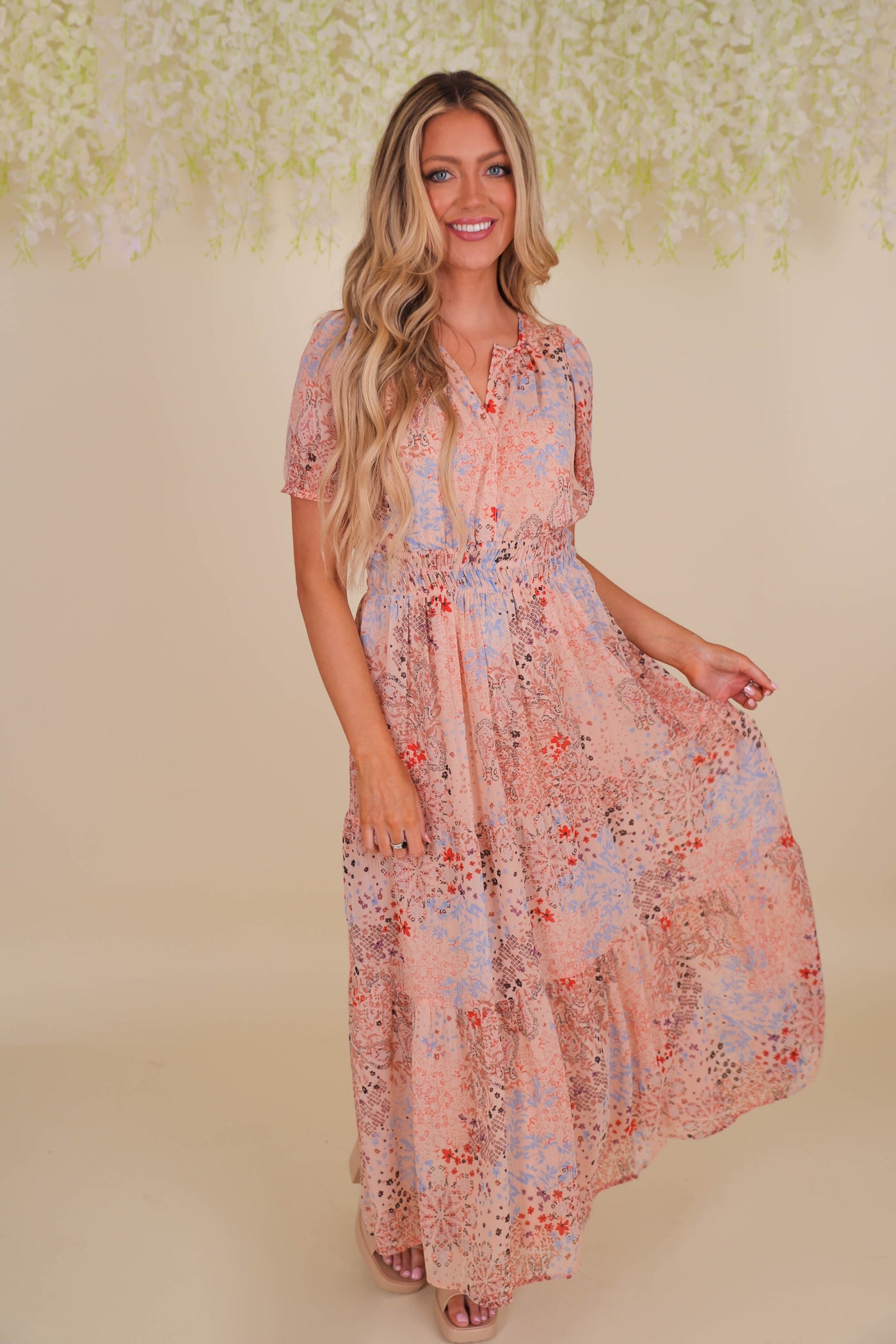 Printed Chiffon Maxi Dress- Women's Printed Dresses- See And Be Seen Maxi Dress