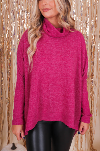 Comfy Cowl Neck Sweater- Chic Oversized Sweater- Women's Hot Pink Sweater