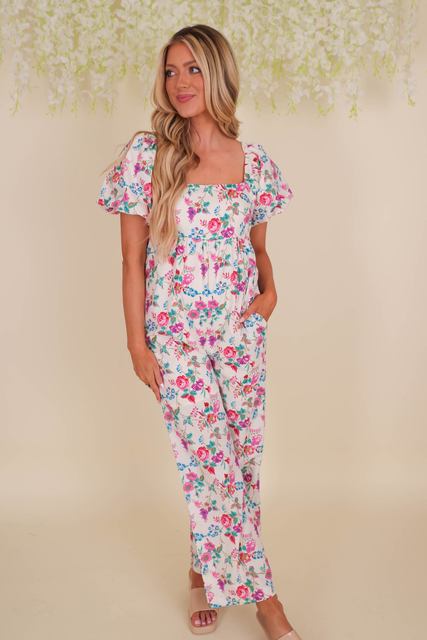 Floral Print Jumpsuit- Women's Preppy Jumpsuit- &Merci Floral Jumpsuit