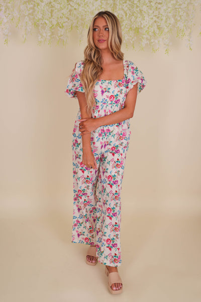 Floral Print Jumpsuit- Women's Preppy Jumpsuit- &Merci Floral Jumpsuit