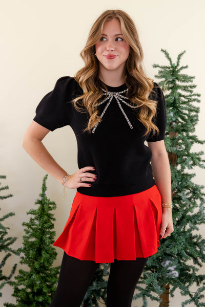 Elegant Sweater with Beaded Ribbon Design- Holiday Party Sweater- She + Sky Beaded Bow Sweater