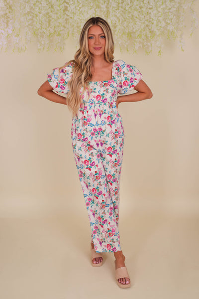 Floral Print Jumpsuit- Women's Preppy Jumpsuit- &Merci Floral Jumpsuit