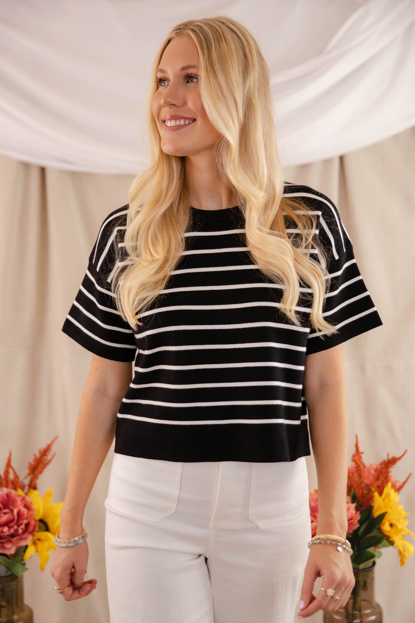 Stripe Boxy Sweater Top- Women's Cashmere Feel Sweater- Wishlist Sweaters