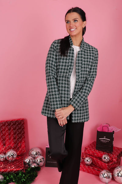 Women's Green Plaid Coat- Women's Preppy Coat- Entro Jacket