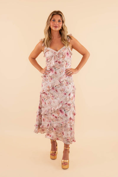 Floral Ruffle Lace Maxi Dress- Women's Tiered Lace Maxi- Love Fancy Dresses