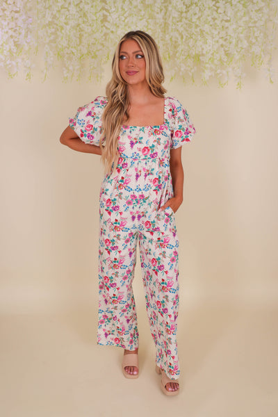 Floral Print Jumpsuit- Women's Preppy Jumpsuit- &Merci Floral Jumpsuit