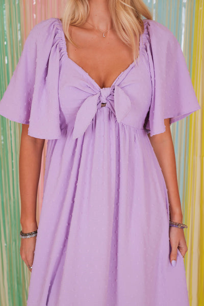 Lilac Midi Dress- Women's Swiss Dot Dress- Affordable Dresses For Women