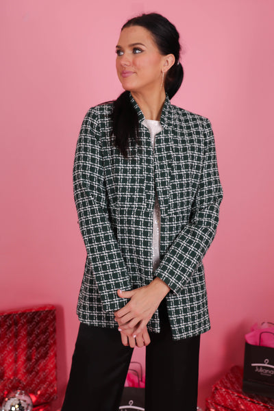 Women's Green Plaid Coat- Women's Preppy Coat- Entro Jacket