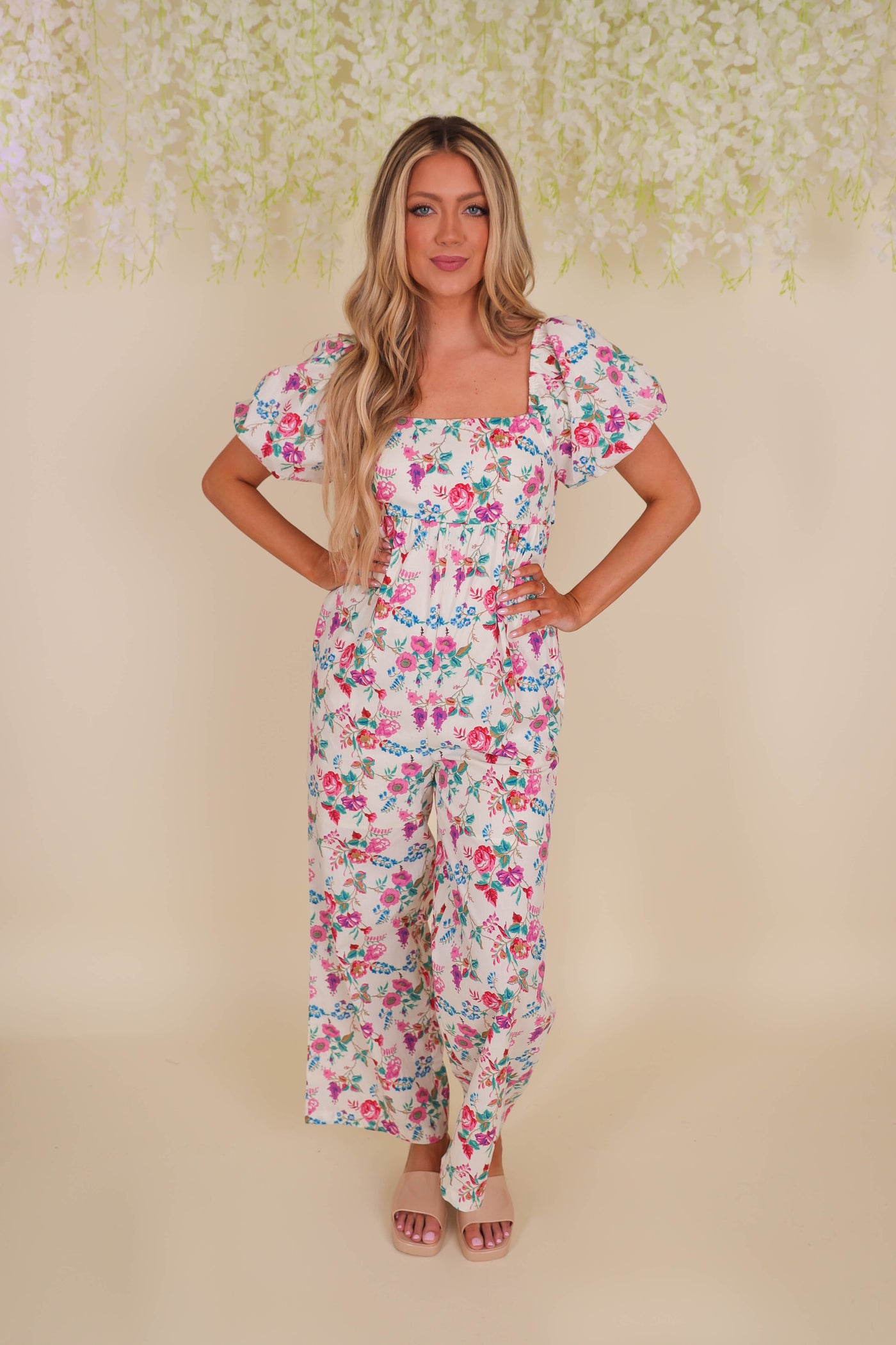 Floral Print Jumpsuit- Women's Preppy Jumpsuit- &Merci Floral Jumpsuit