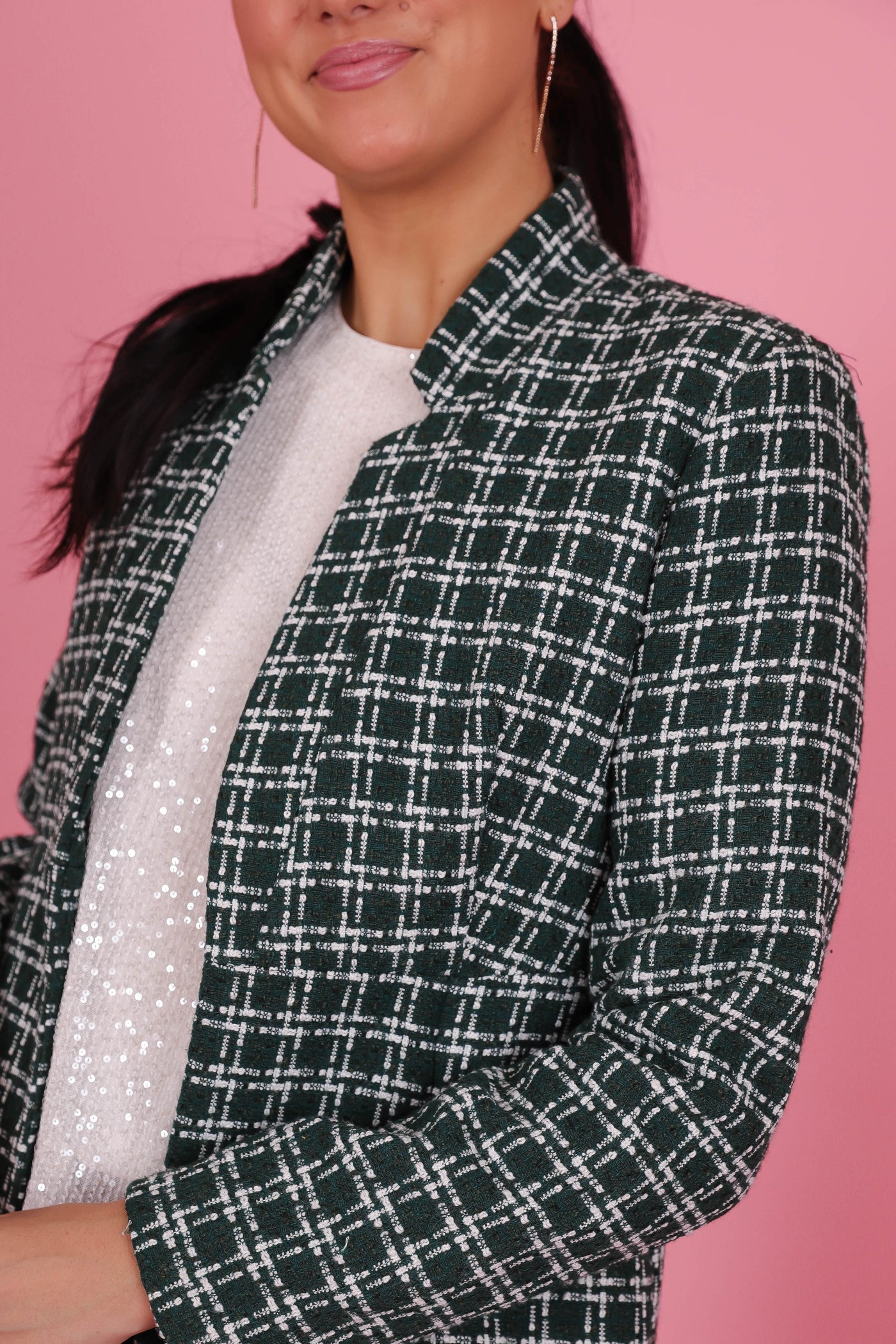 Women's Green Plaid Coat- Women's Preppy Coat- Entro Jacket