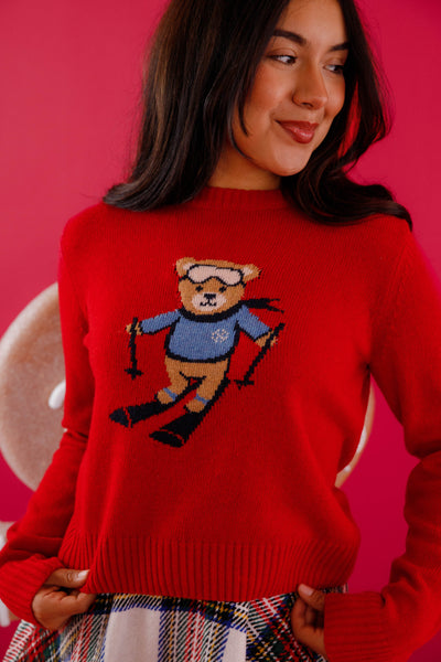 Knitted Sweater With Teddy Bear- Knit Sweater with Skiing Teddy Bear- The Vintage Shop Skiing Bear Sweater