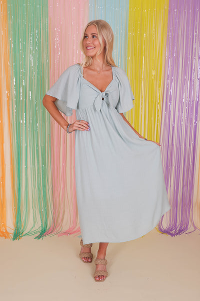 Women's Sky Blue Midi Dress- Women's Blue Summer Dress- Wedding Guest Dresses