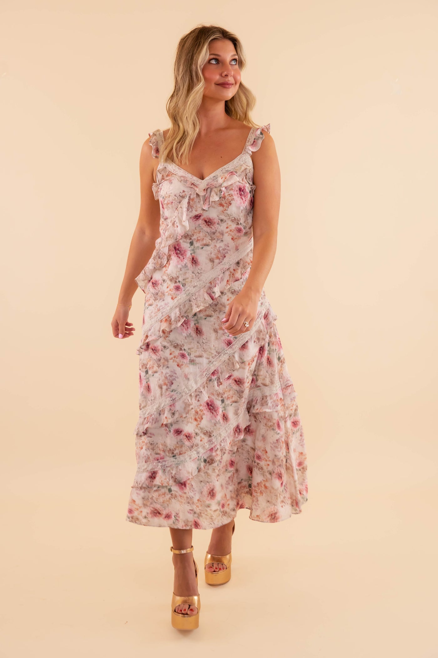 Floral Ruffle Lace Maxi Dress- Women's Tiered Lace Maxi- Love Fancy Dresses