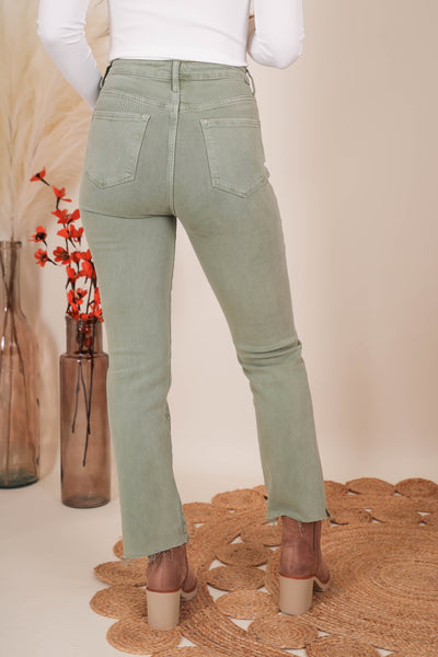 Women's Olive Green Jeans- Straight Leg Olive Pants- Women's Risen Jeans