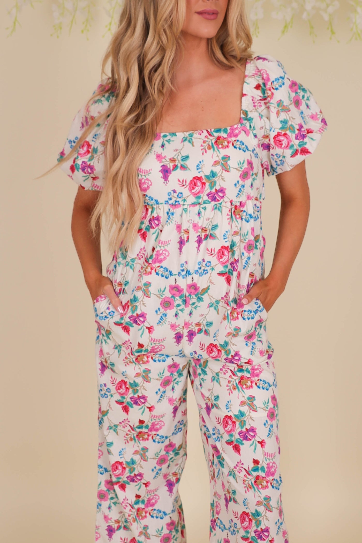 Floral Print Jumpsuit- Women's Preppy Jumpsuit- &Merci Floral Jumpsuit