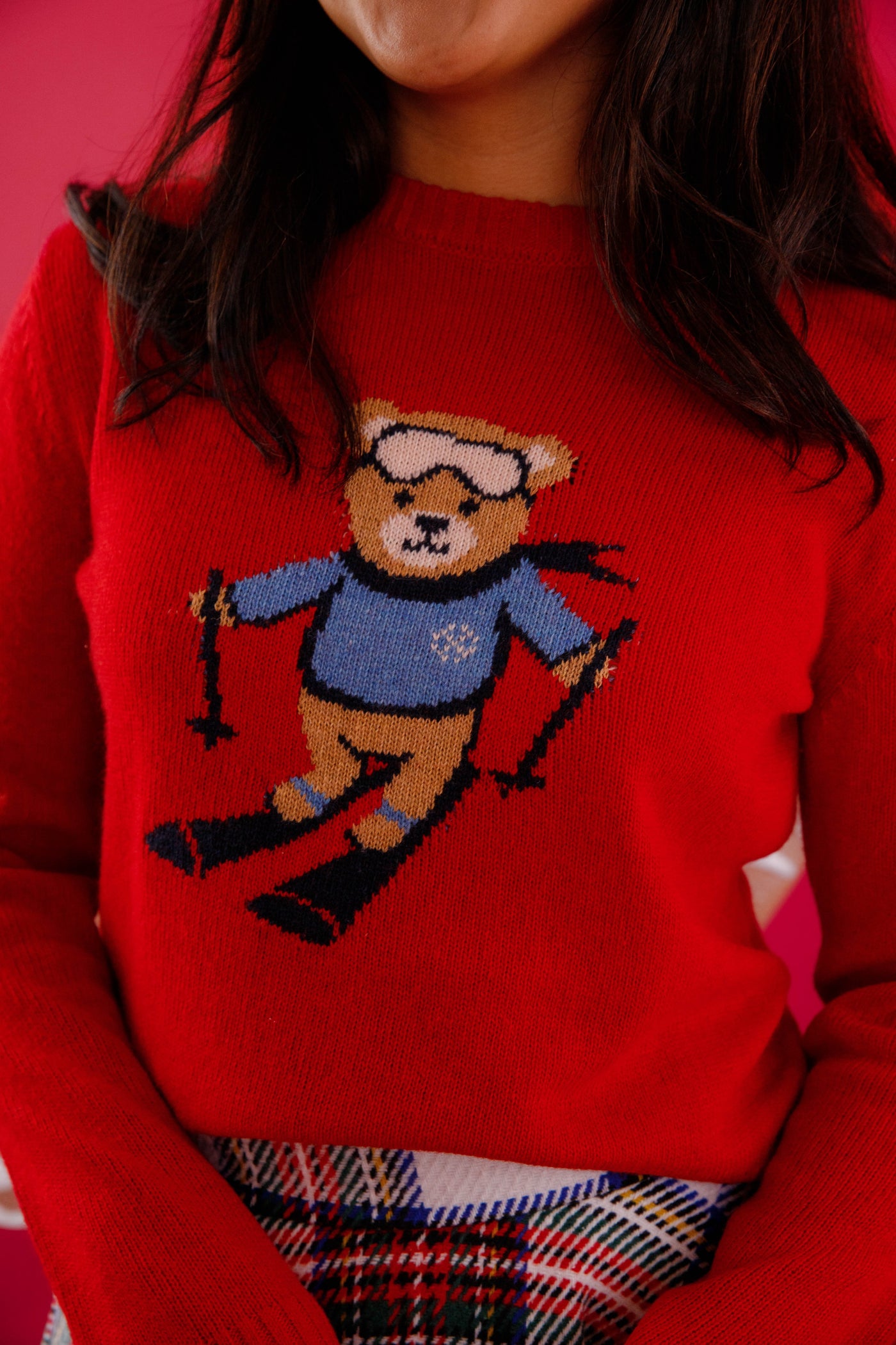 Knitted Sweater With Teddy Bear- Knit Sweater with Skiing Teddy Bear- The Vintage Shop Skiing Bear Sweater