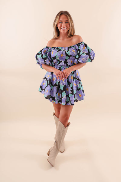 Floral Puff Sleeve Dress- Flirty Mini Dress- Off The Shoulder Tulle Dress- &Merci Floral Dress