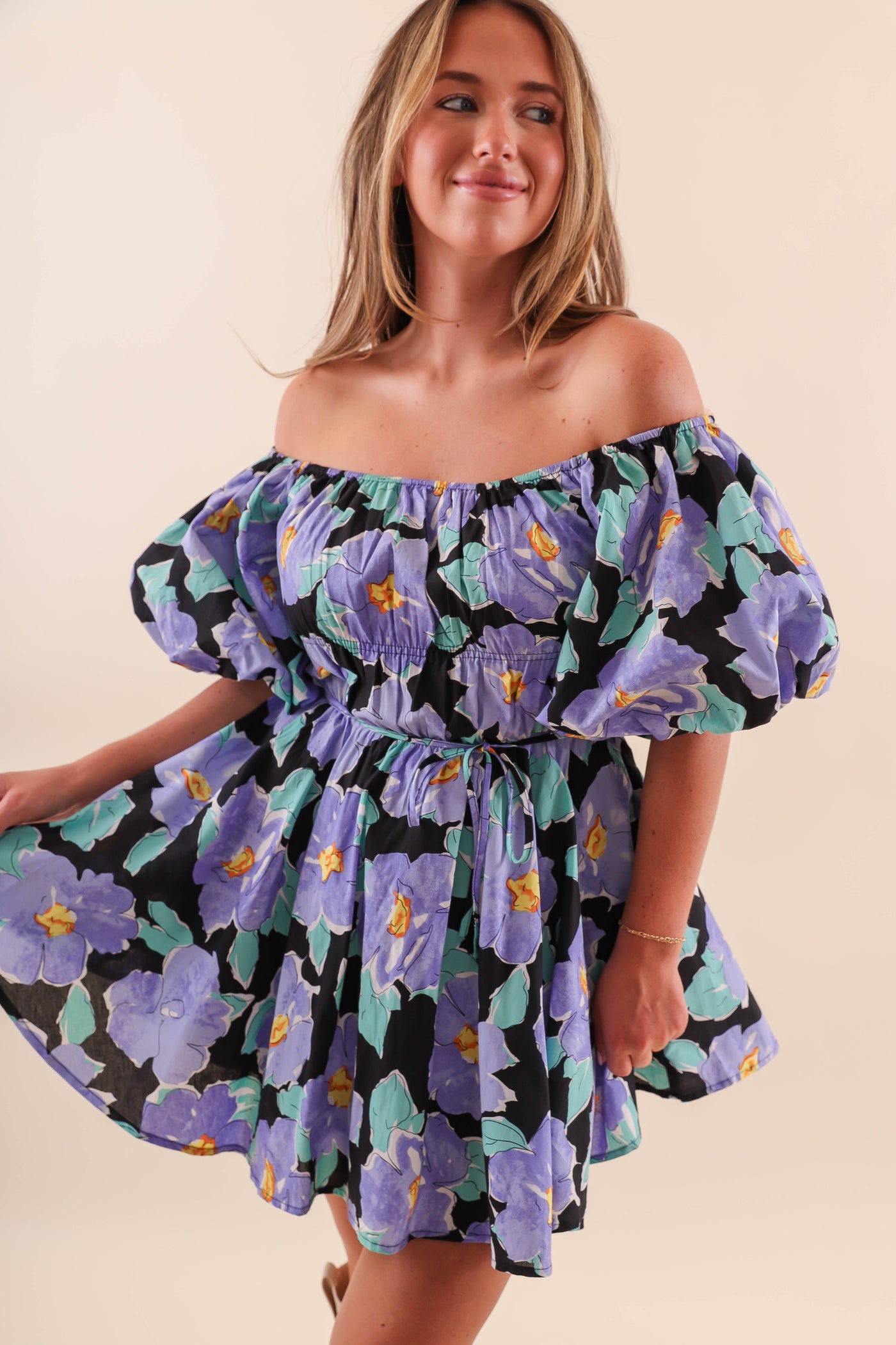 Floral Puff Sleeve Dress- Flirty Mini Dress- Off The Shoulder Tulle Dress- &Merci Floral Dress