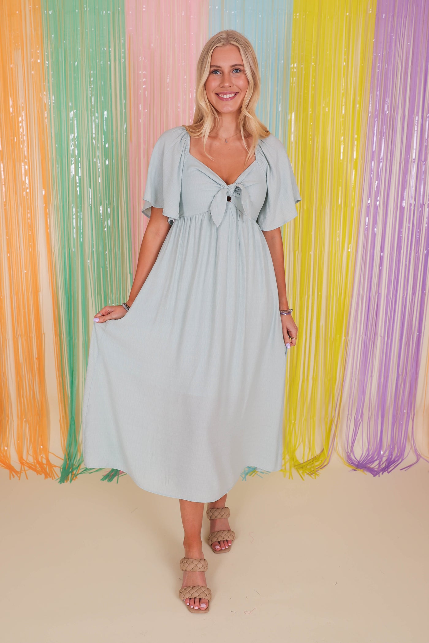 Women's Sky Blue Midi Dress- Women's Blue Summer Dress- Wedding Guest Dresses