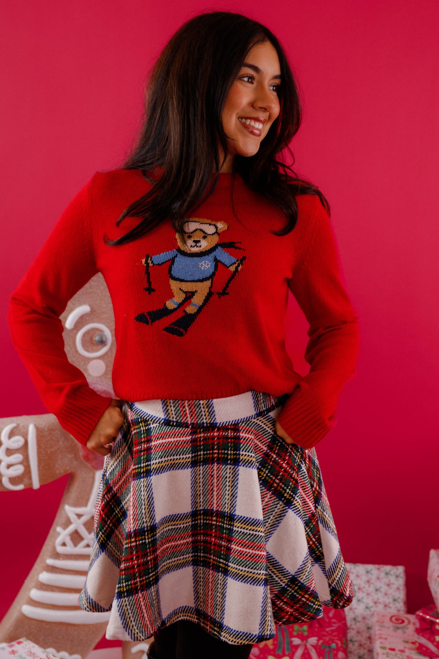 Knitted Sweater With Teddy Bear- Knit Sweater with Skiing Teddy Bear- The Vintage Shop Skiing Bear Sweater