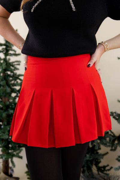 Red Pleated Mini Skirt- Women's Dressy Red Skirt- TCEC Red High Waisted Skirt