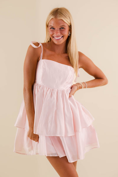 Women's Blush Pink Dress- Cute Pink Metallic Dress- Women's Pink Mini Dress