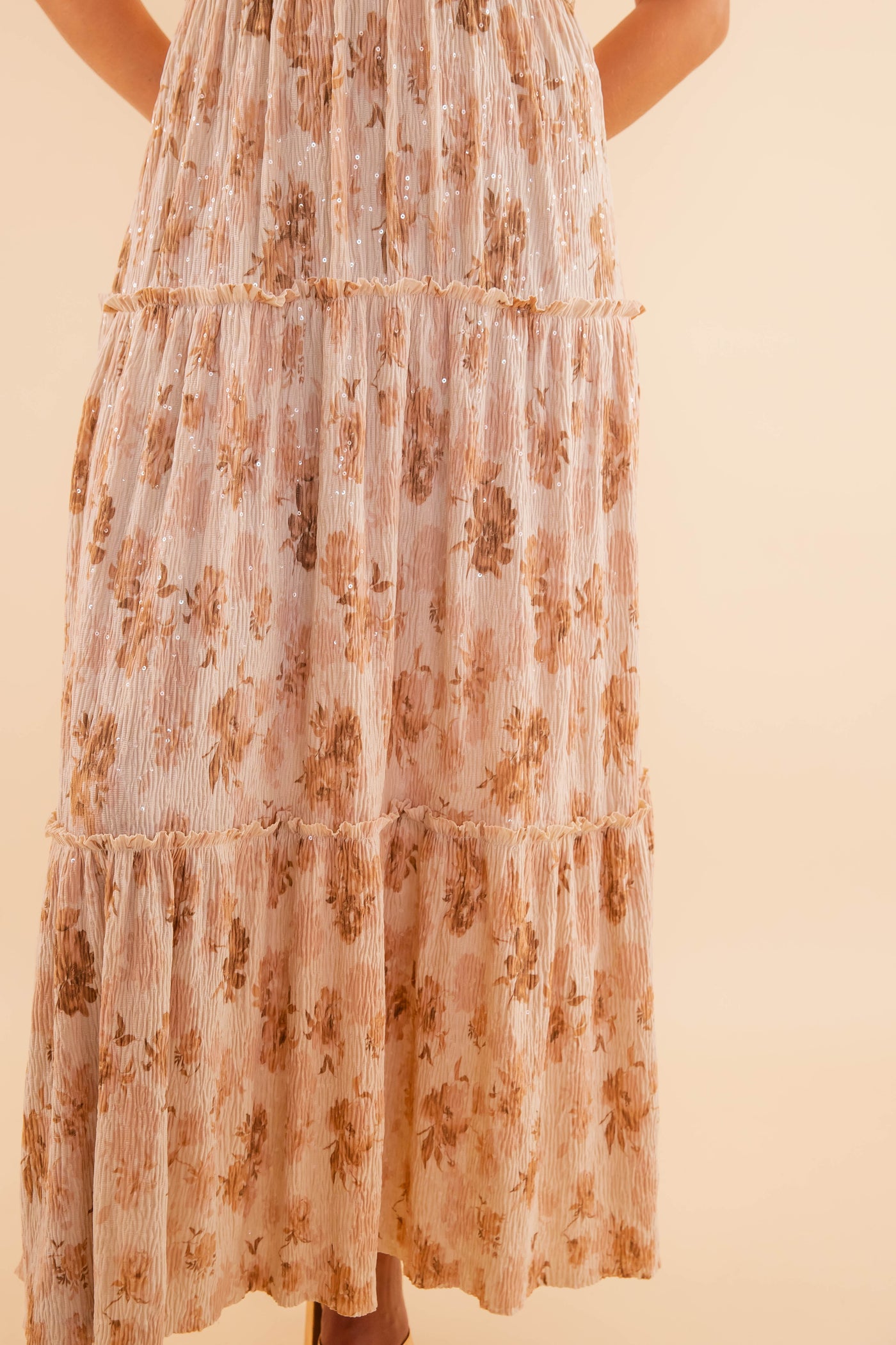 Feminine Sequin Midi Dress- Shoulder Ribbon Midi Dress- Storia Dresses