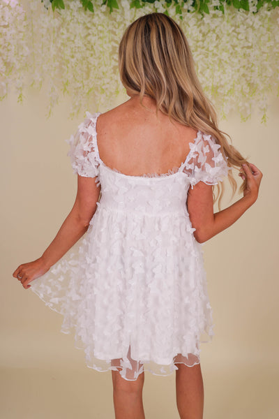 White Butterfly Dress- Women's Babydoll White Dress- 3D Butterfly Dress