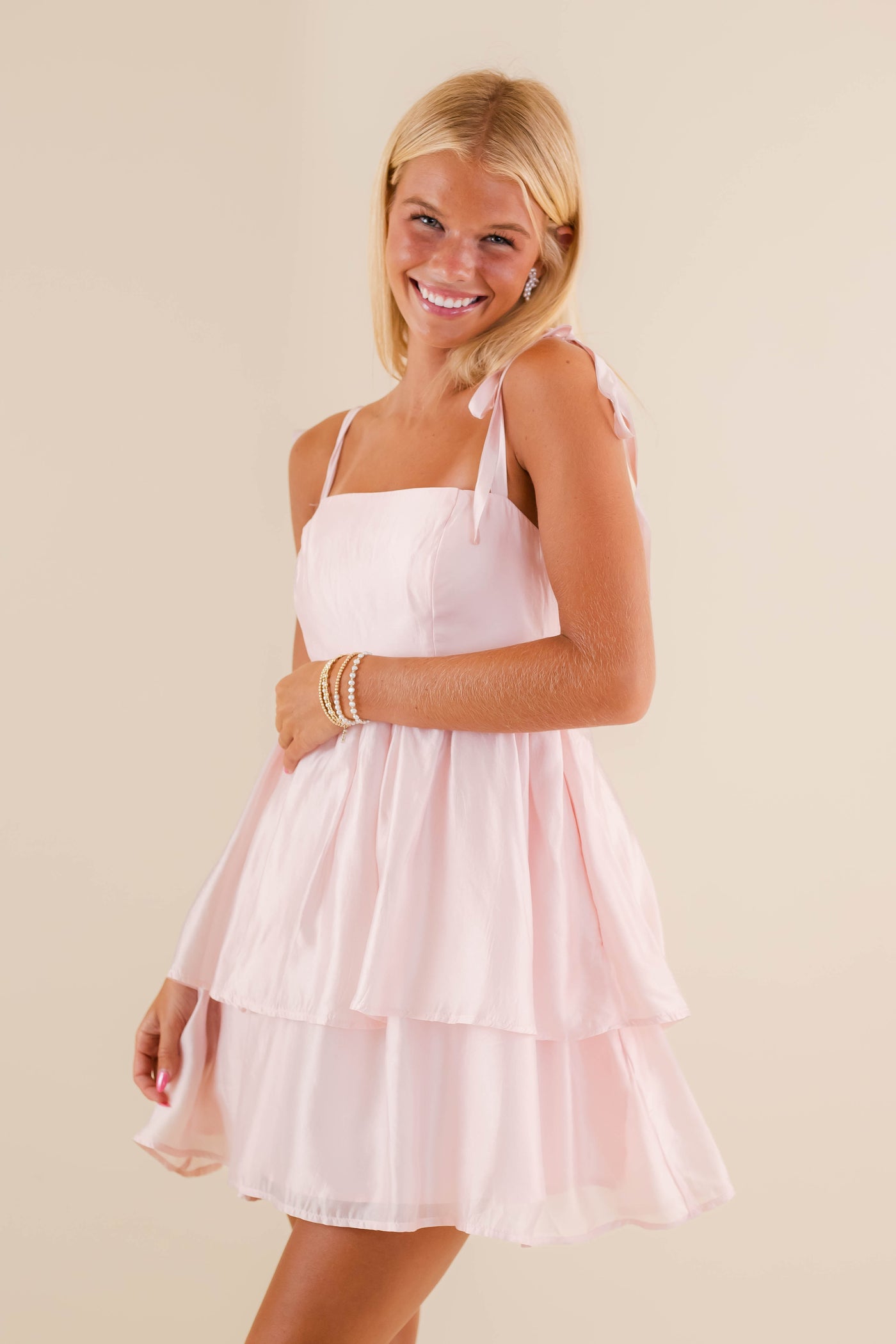 Women's Blush Pink Dress- Cute Pink Metallic Dress- Women's Pink Mini Dress