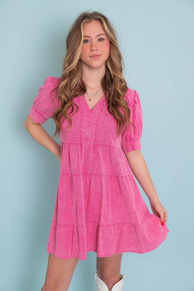 Mineral Wash Tiered Dress- Women's Oversized Dress- Women's Vacation Dresses