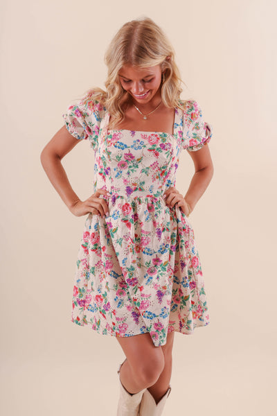 Floral Eyelet Mini Dress- Women's Colorful Dresses- Sugarlips Mini Dress