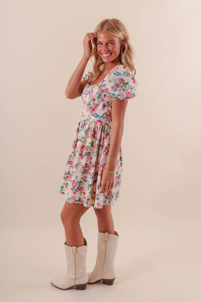 Floral Eyelet Mini Dress- Women's Colorful Dresses- Sugarlips Mini Dress