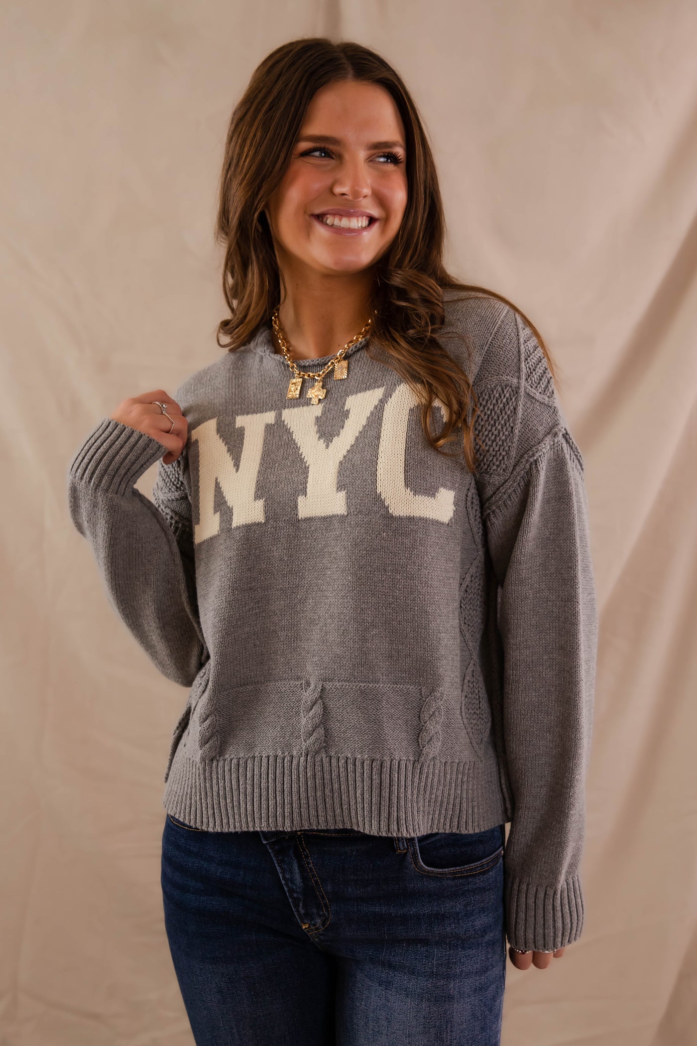 Women's Knitted NYC Sweater- Cable Knit New York Sweater- Aaron and Amber Paris Sweater