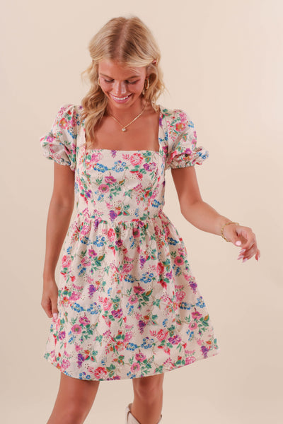 Floral Eyelet Mini Dress- Women's Colorful Dresses- Sugarlips Mini Dress