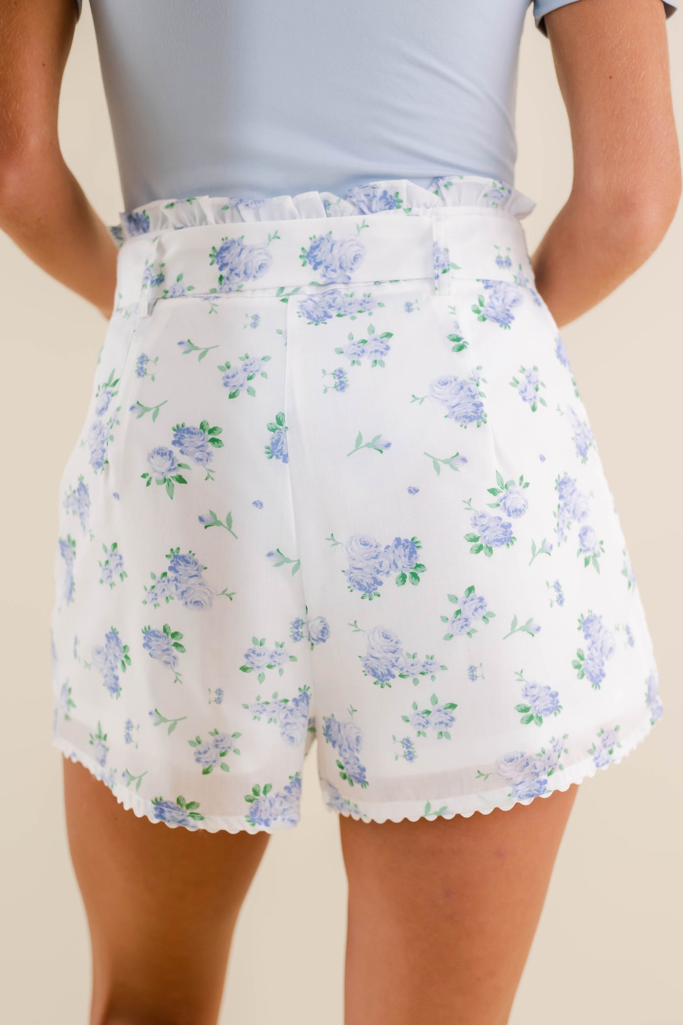 Floral Blue Ribbon Shorts- Blue TCEC Shorts- LoveShack Shorts