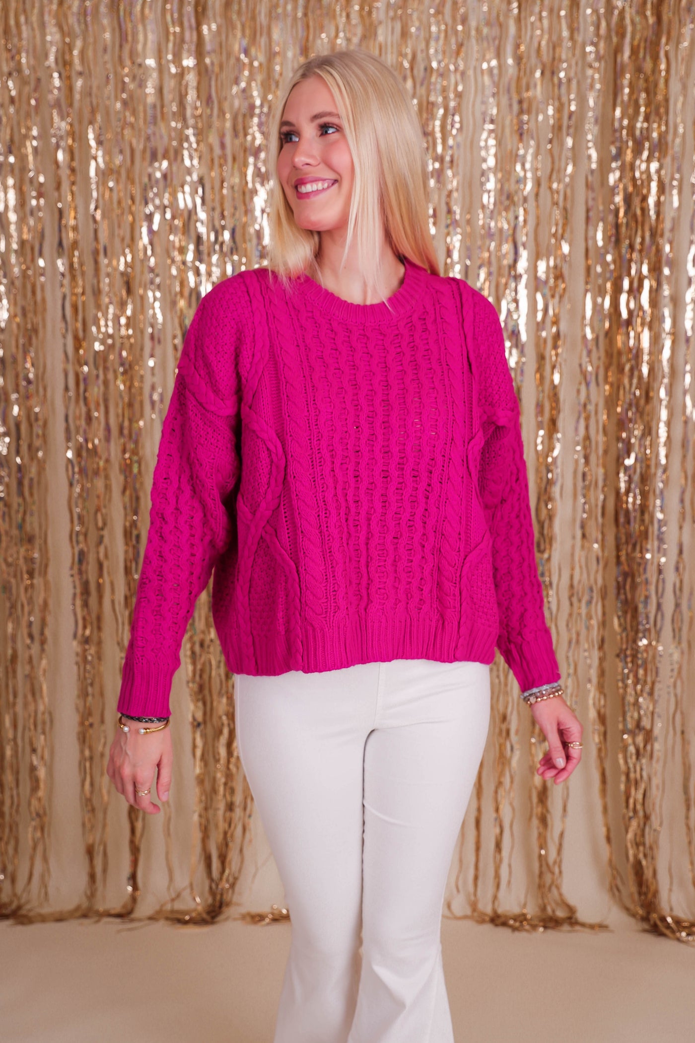 Women's Pink Cable Knit Sweater- Women's Cozy Fall Sweaters- &Merci Sweaters