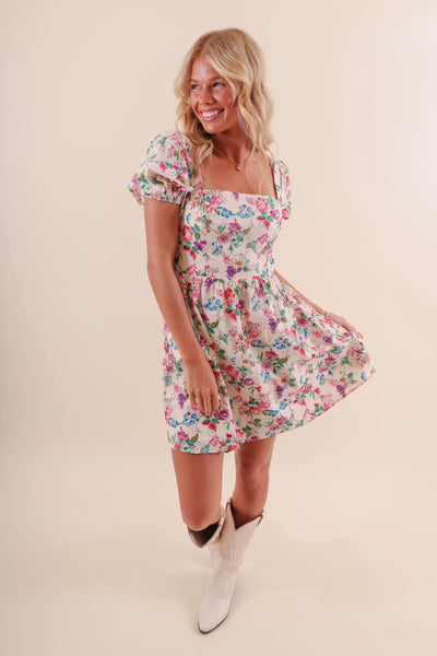 Floral Eyelet Mini Dress- Women's Colorful Dresses- Sugarlips Mini Dress