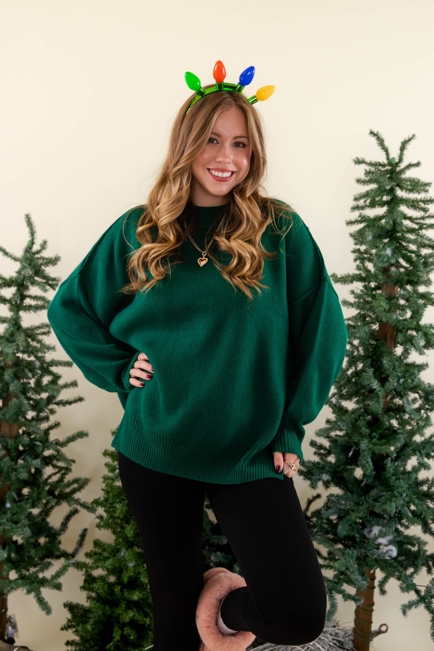 Women's Oversized Sweater- Hunter Green Sweater- Sweater For Leggings- Free People Sweater Dupe