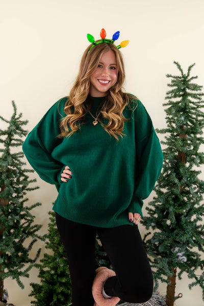 Women's Oversized Sweater- Hunter Green Sweater- Sweater For Leggings- Free People Sweater Dupe