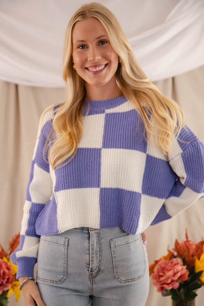 Women's Checkered Sweater- Women's Trendy Sweaters- Fun Check Sweater